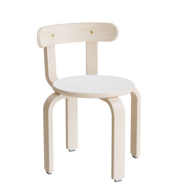 Oscar taburet, sæde i hvid laminat, ben og ryg i birkefinér, højde 33cm 