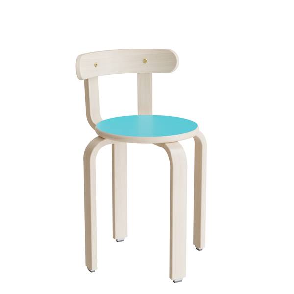 Oscar taburet, sæde i turkis laminat, ben og ryg i birkefinér, højde 44cm 