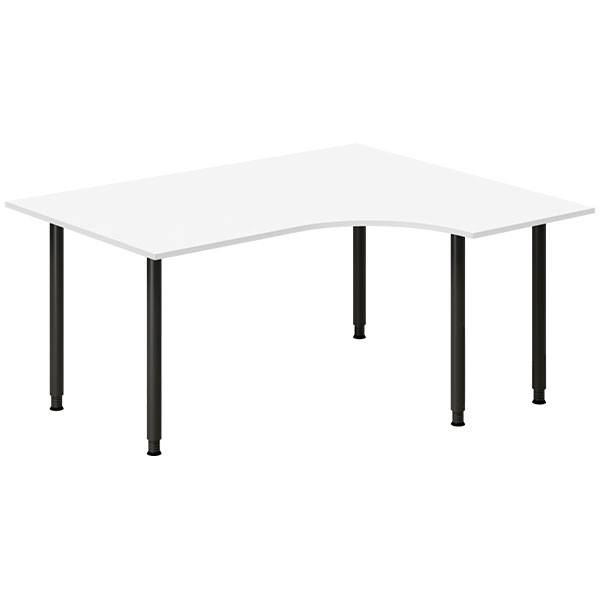 Office skrivebord h&oslash;jrevendt 160x120cm hvid med sort stel