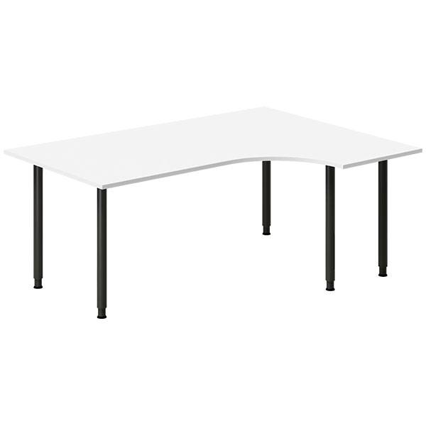 Office skrivebord h&oslash;jrevendt 180x120cm hvid med sort stel