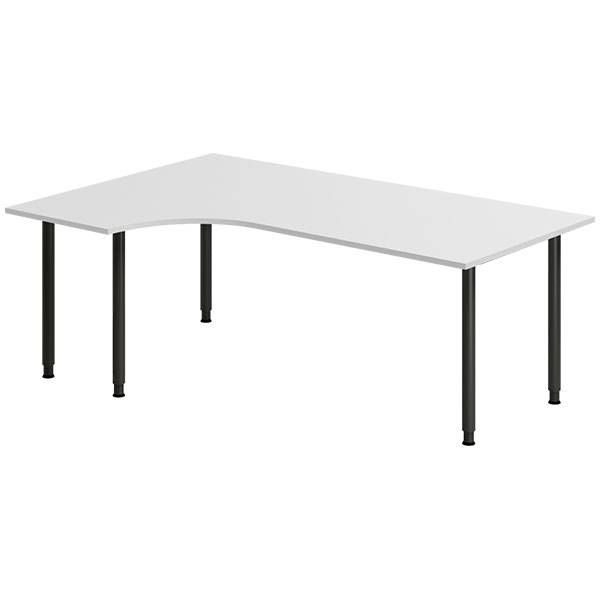 Office skrivebord venstrevendt 200x120cm lys gr&aring; med sort stel