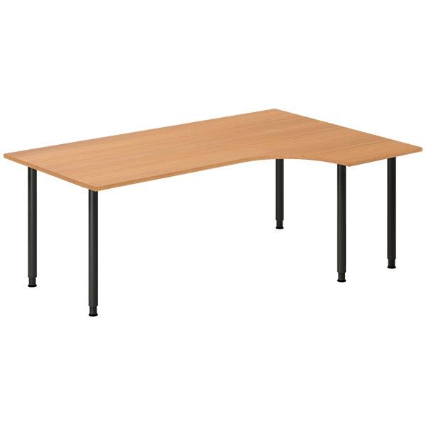 Office skrivebord højrevendt 200x120cm bøg med sort stel