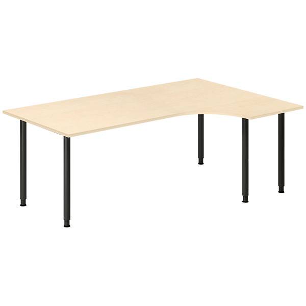 Office skrivebord højrevendt 200x120cm birk med sort stel
