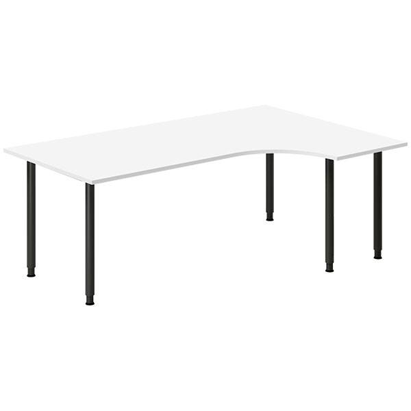 Office skrivebord h&oslash;jrevendt 200x120cm hvid med sort stel