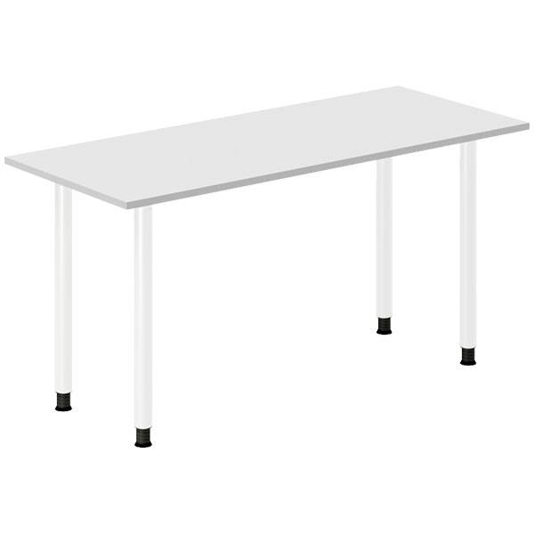Office skrivebord 140x60cm lys gr&aring; laminat med hvidt stel