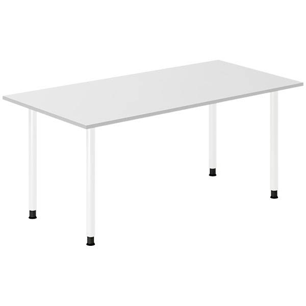 Office skrivebord 160x80cm lys gr&aring; laminat med hvidt stel