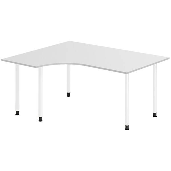 Office skrivebord venstrevendt 160x120cm lys gr&aring; med hvidt stel