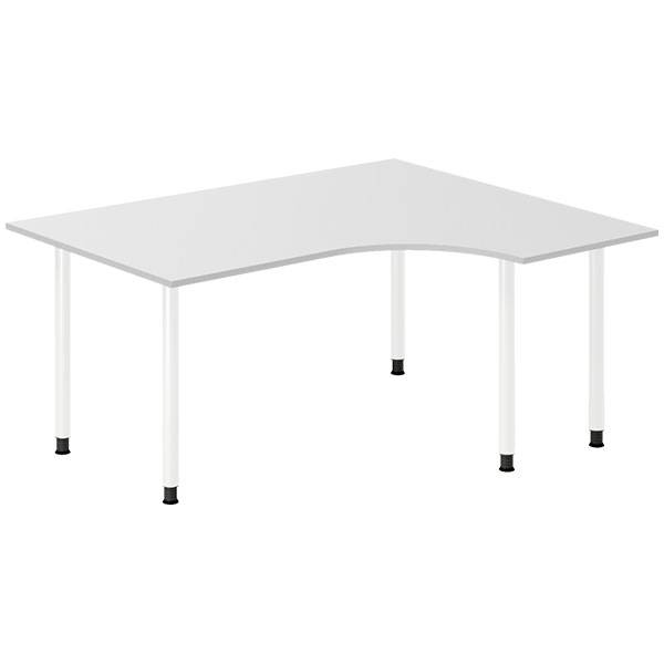 Office skrivebord h&oslash;jrevendt 160x120cm lys gr&aring; med hvidt stel