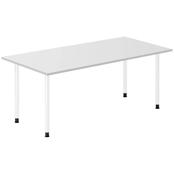 Office skrivebord 180x80cm lys gr&aring; laminat med hvidt stel