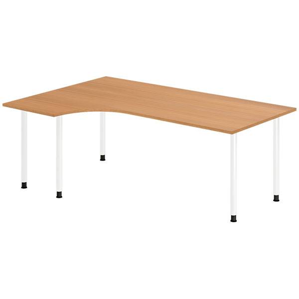 Office skrivebord venstrevendt 200x120cm bøg med hvidt stel