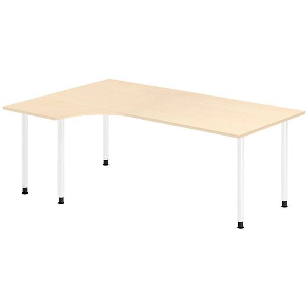 Office skrivebord venstrevendt 200x120cm birk med hvidt stel