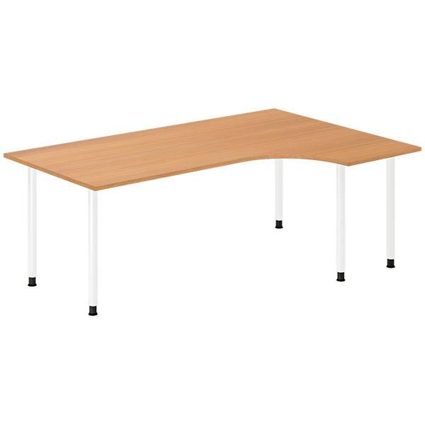 Office skrivebord højrevendt 200x120cm bøg med hvidt stel