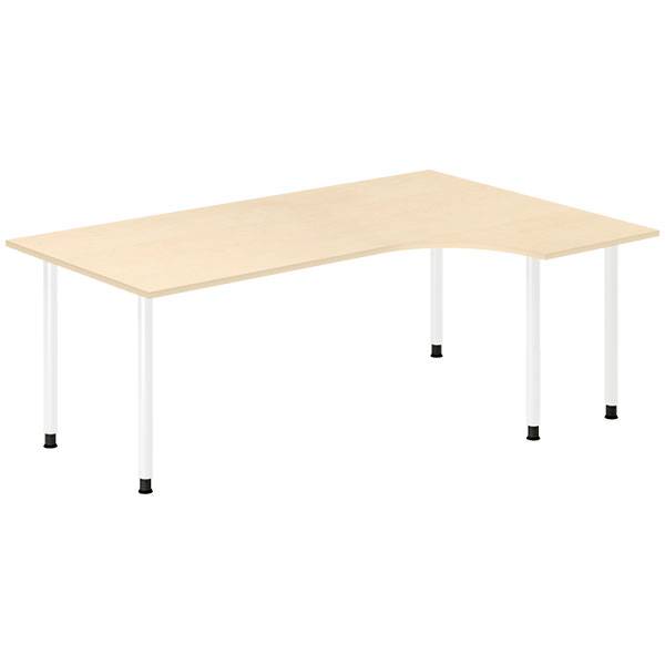 Office skrivebord højrevendt 200x120cm birk med hvidt stel