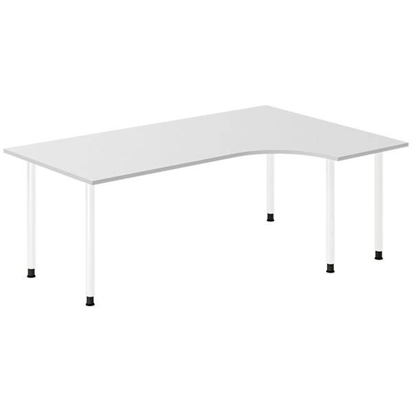 Office skrivebord h&oslash;jrevendt 200x120cm lys gr&aring; med hvidt stel