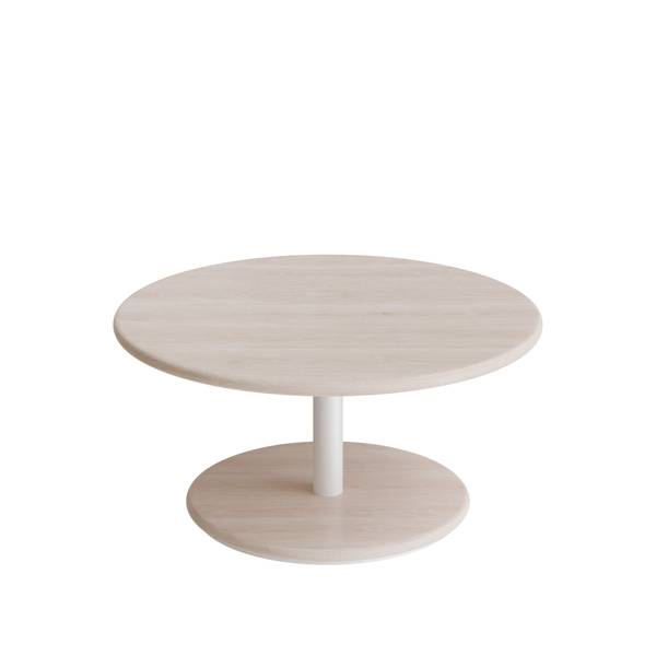 Cafébord Ø70cm 35cm høj hvidpigmenteret ask hvidt glans stel