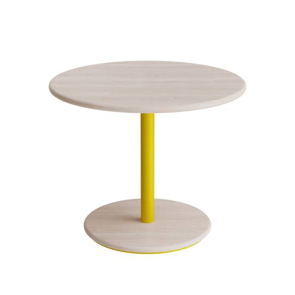 Caf&eacute;bord &Oslash;70cm, h&oslash;jde 57cm hvidpigmenteret ask p&aring; gult stel