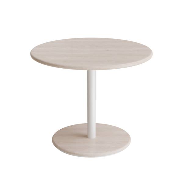 Cafébord Ø70cm 57cm høj hvidpigmenteret ask hvidt glans stel