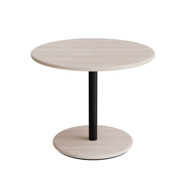 Cafébord Ø70cm, højde 57cm hvidpigmenteret ask på sort stel