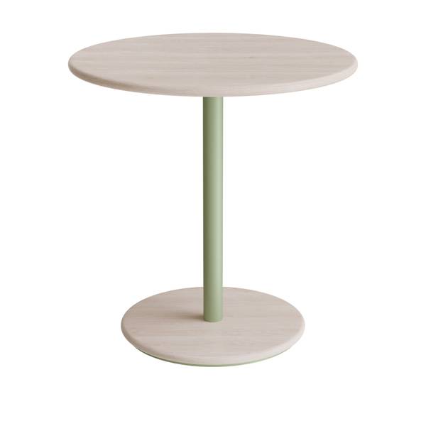 Caf&eacute;bord &Oslash;70cm, h&oslash;jde 72cm hvidpigmenteret ask p&aring; gr&oslash;nt stel