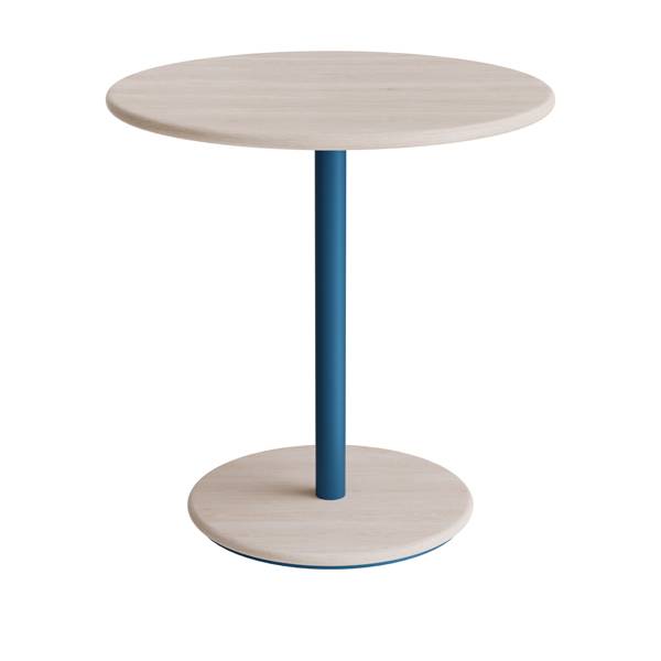 Caf&eacute;bord &Oslash;70cm, h&oslash;jde 72cm hvidpigmenteret ask p&aring; bl&aring;t stel