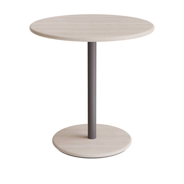 Cafébord Ø70cm, højde 72cm hvidpigmenteret ask på gråt stel