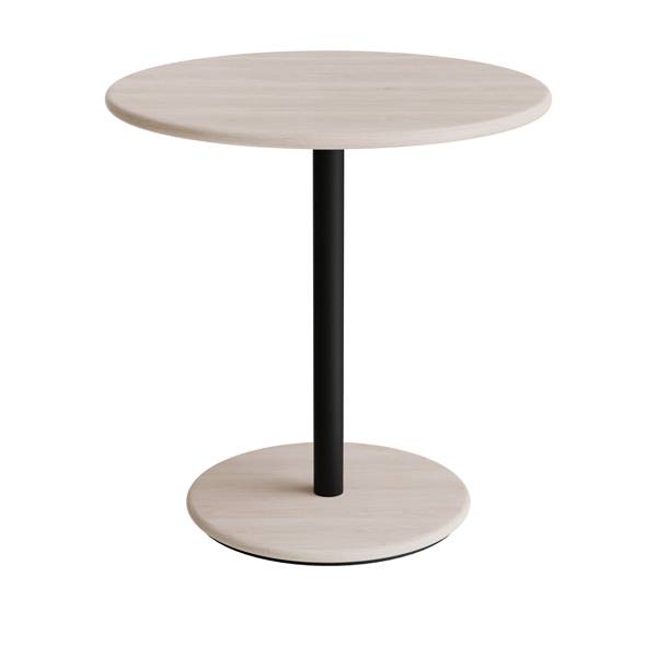 Cafébord Ø70cm, højde 72cm hvidpigmenteret ask på sort stel