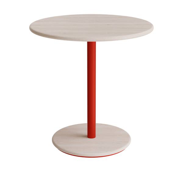 Caf&eacute;bord &Oslash;70cm, h&oslash;jde 72cm hvidpigmenteret ask p&aring; r&oslash;dt stel