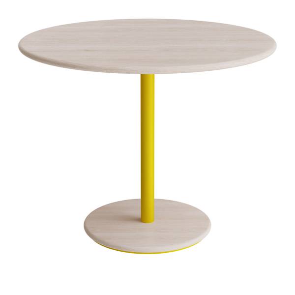 Donut cafebord Ø90cm højde 72cm hvidpigmenteret ask, gult stel