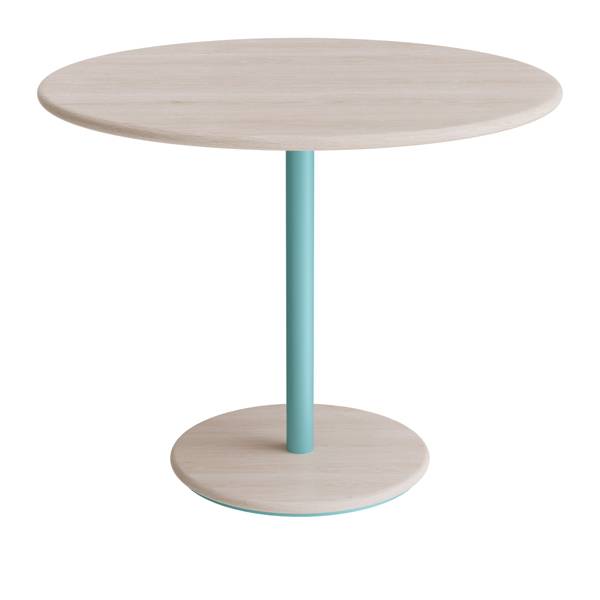 Donut cafebord Ø90cm højde 72cm hvidpigmenteret ask, turkis stel