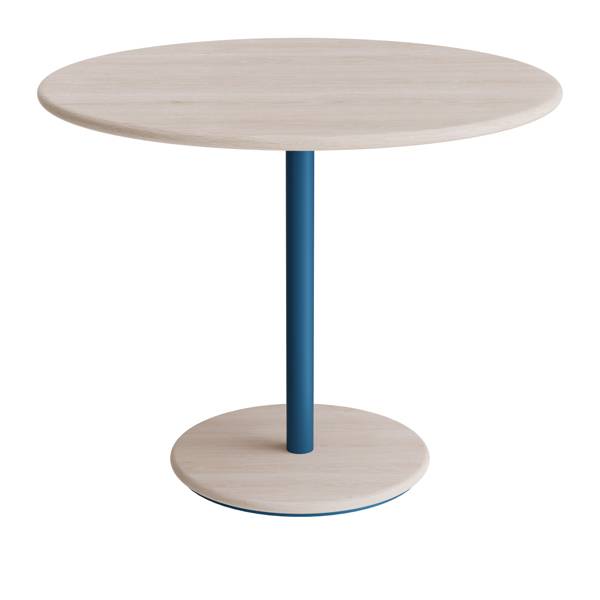 Donut cafebord Ø90cm højde 72cm hvidpigmenteret ask, blåt stel
