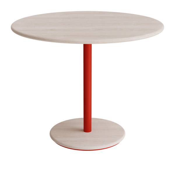 Donut cafebord Ø90cm højde 72cm hvidpigmenteret ask, rødt stel