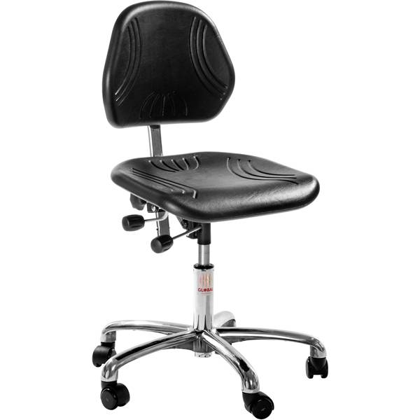 Global lav industristol Comfort ESD med hjul og PU-s&aelig;de, sort
