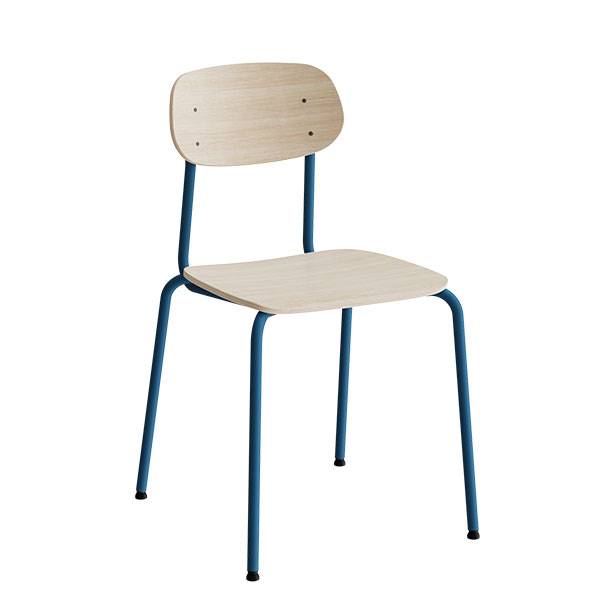 Atlas elevstol hvidpigmenteret egelaminat med bl&aring;t stel