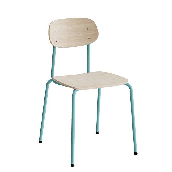 Atlas elevstol hvidpigmenteret egelaminat med turkis stel