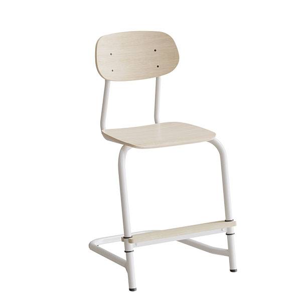 Atlas elevstol fritsving med fodplade hvid egelaminat og hvidt stel