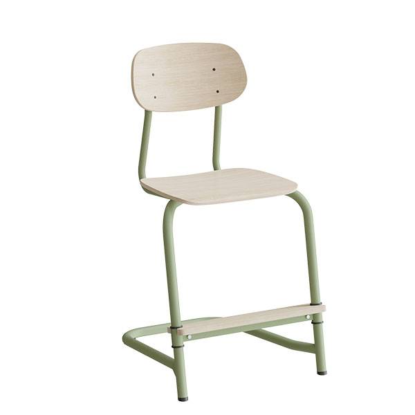 Atlas elevstol fritsving med fodplade hvid egelaminat og gr&oslash;nt stel