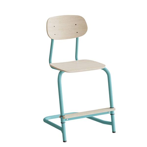 Atlas elevstol fritsving med fodplade hvid egelaminat og turkis stel