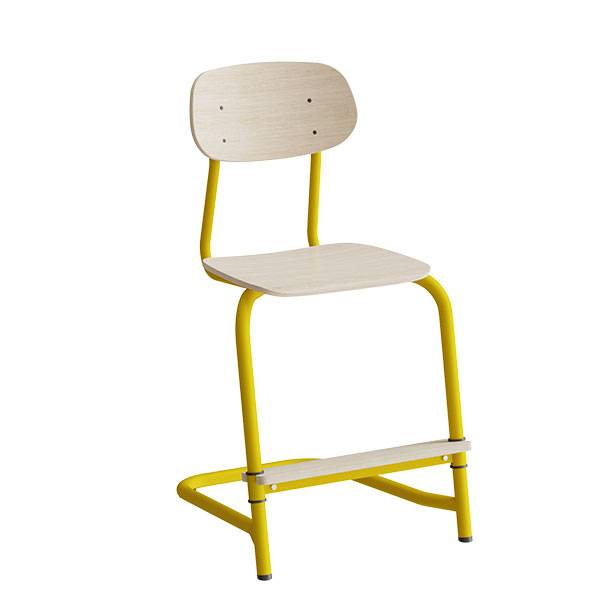 Atlas elevstol fritsving med fodplade hvid egelaminat og gult stel