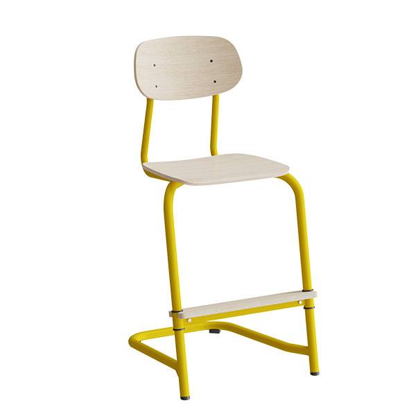 Atlas elevstol fritsving med fodplade hvid egelaminat i gult stel