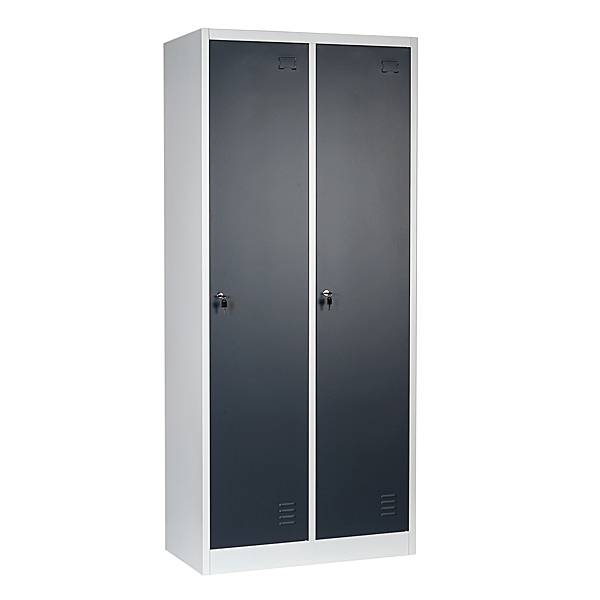 Garderobeskab med 2 rum 800x450x1850mm cylinderl&aring;s og antracit d&oslash;r