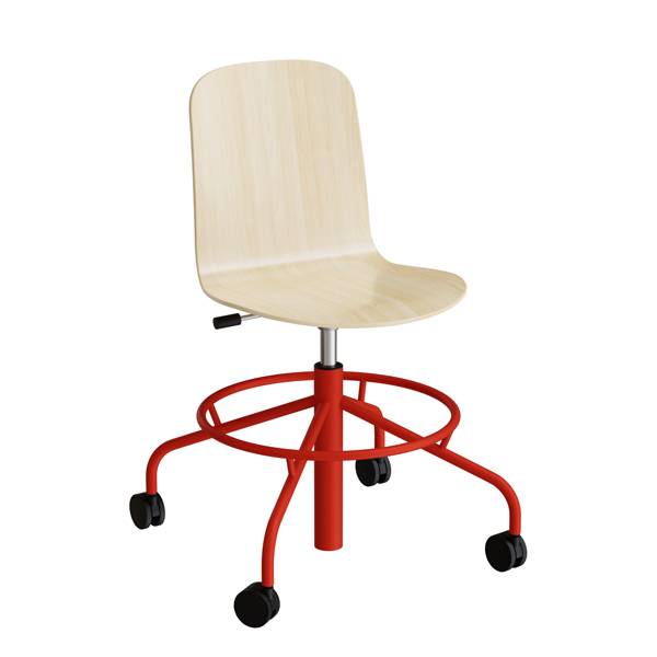 ADD elevstol p&aring; hjul hvidpigmenteret eg laminat med r&oslash;dt stel