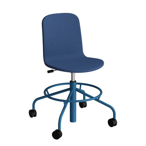 ADD elevstol p&aring; hjul med helbetrukket bl&aring;t tekstil og bl&aring;t stel