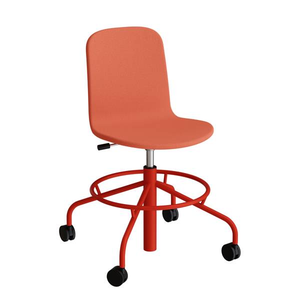 ADD elevstol p&aring; hjul med helbetrukket r&oslash;dt tekstil og r&oslash;dt stel