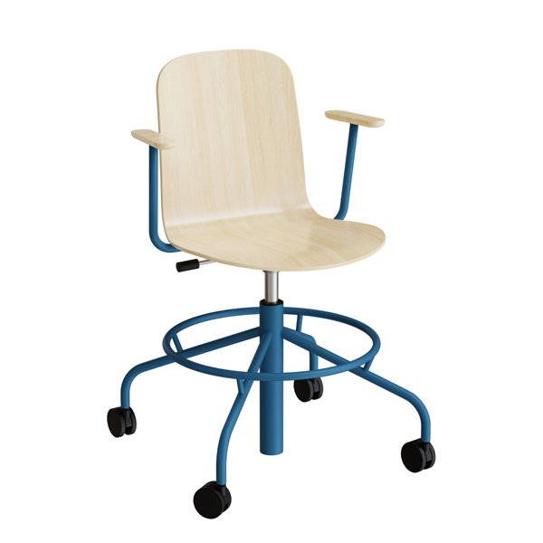 ADD elevstol p&aring; hjul med arml&aelig;n hvid eg laminat med bl&aring;t stel