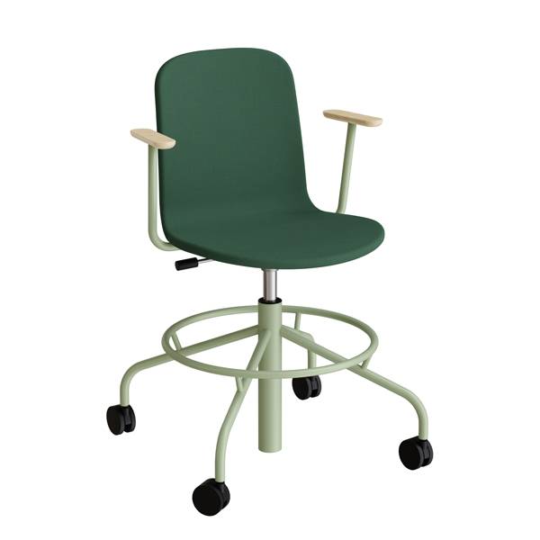 ADD elevstol p&aring; hjul med helbetrukket gr&oslash;nt tekstil, arml&aelig;n og gr&oslash;nt stel