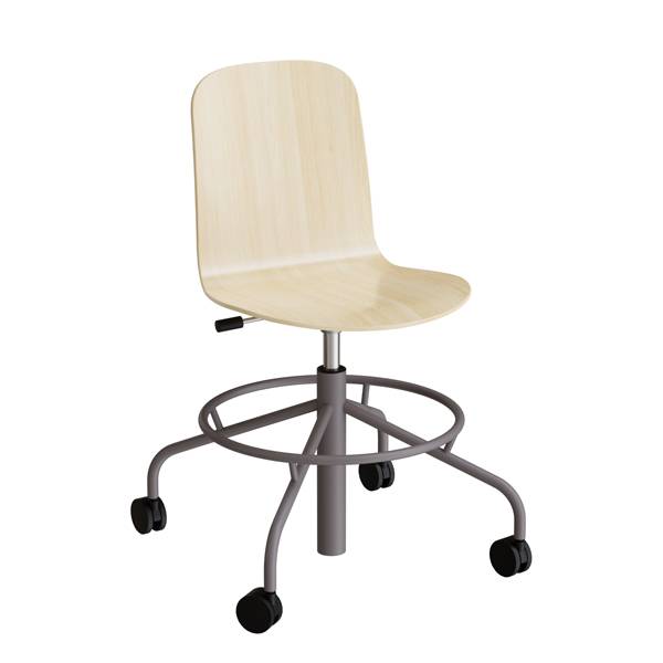 ADD elevstol p&aring; hjul hvidpigmenteret eg laminat med gr&aring;t stel