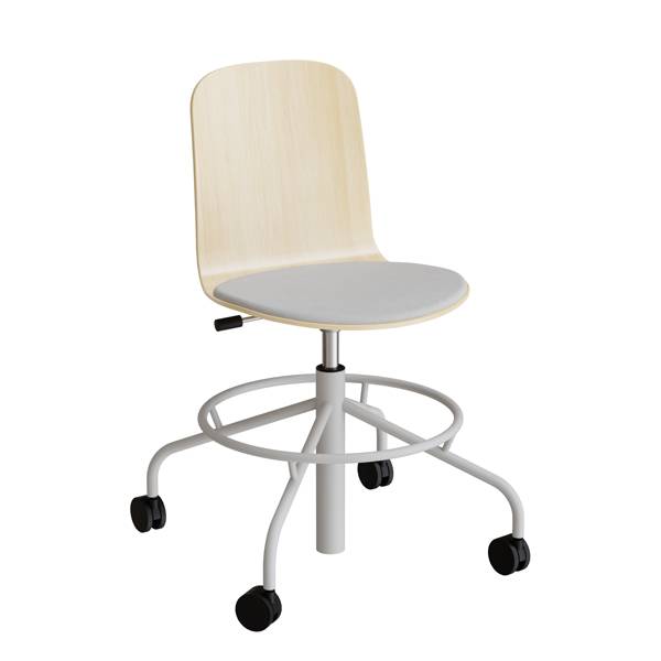 ADD elevstol på hjul birk laminat med gråt tekstil sæde og gråt stel