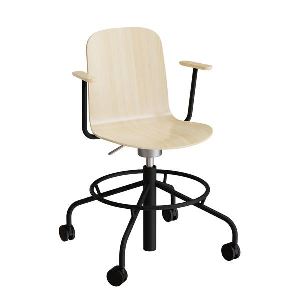 ADD elevstol på hjul med armlæn birk laminat med sort stel