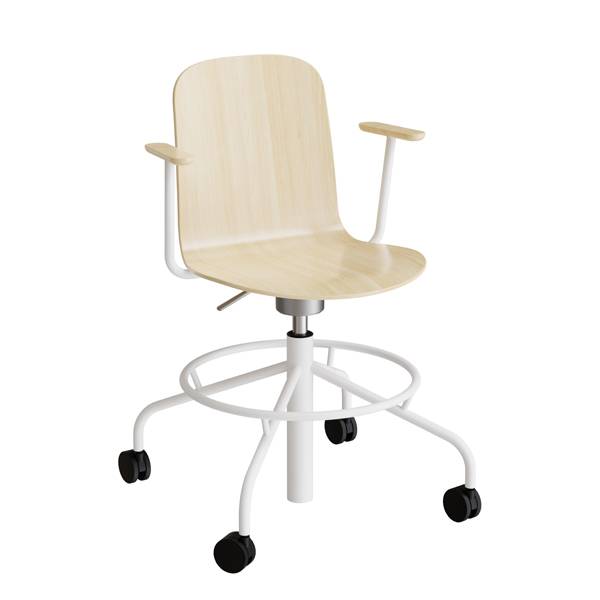 ADD elevstol p&aring; hjul med arml&aelig;n birk laminat med hvidt stel
