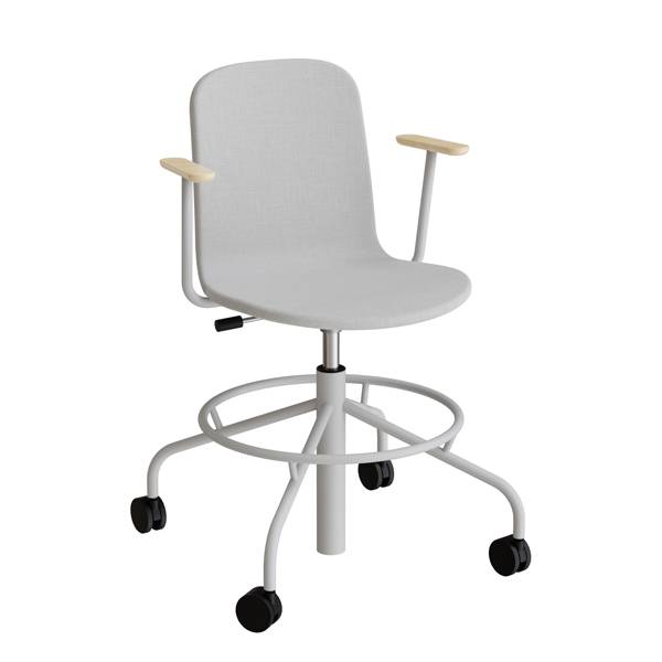 ADD elevstol p&aring; hjul med helbetrukket gr&aring;t tekstil, arml&aelig;n og alugr&aring;t stel 